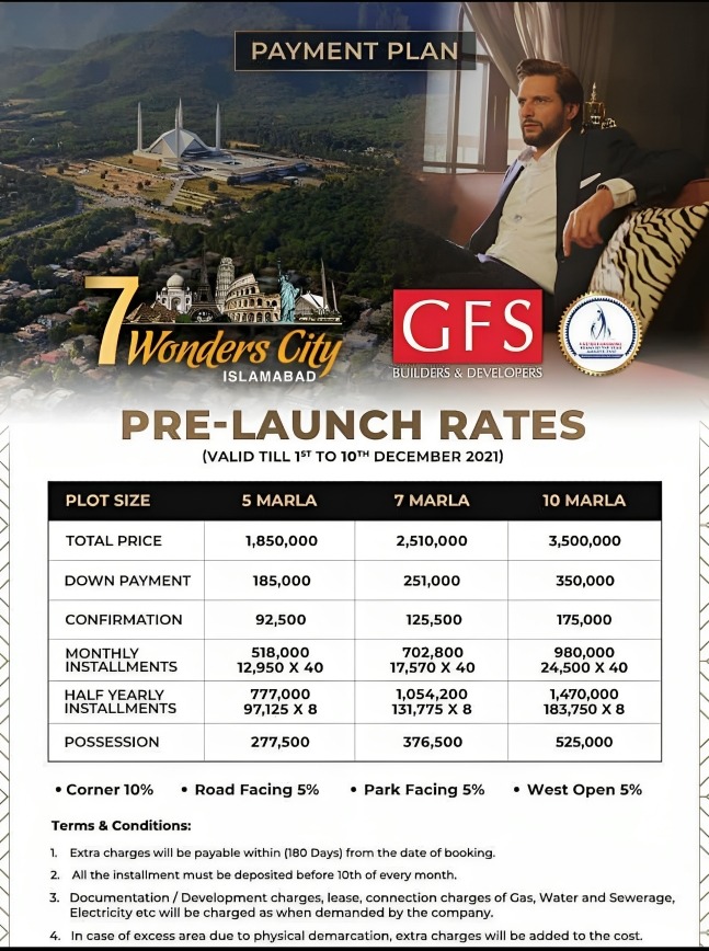 7 Wonders City Islamabad Payment Plan