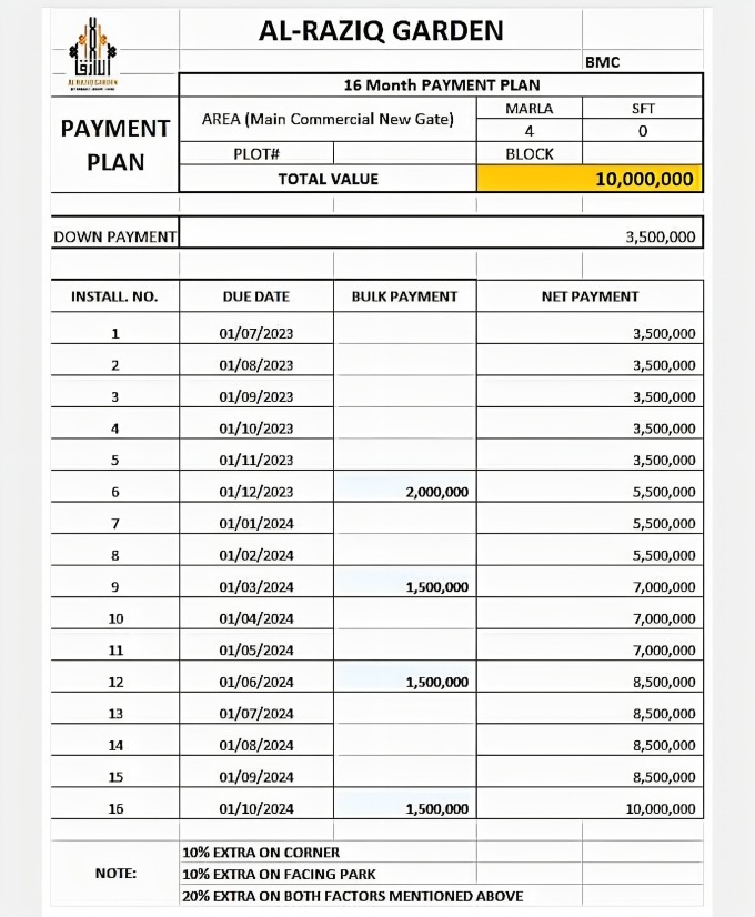 Al Raziq Garden Commercial Payment plan(1)