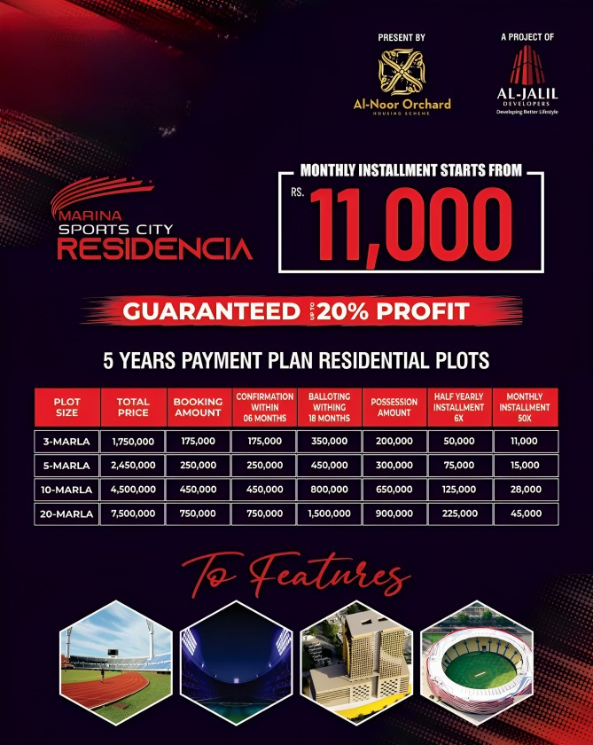 Payment plan Al Noor  Orchard Marina Sports City Residencia