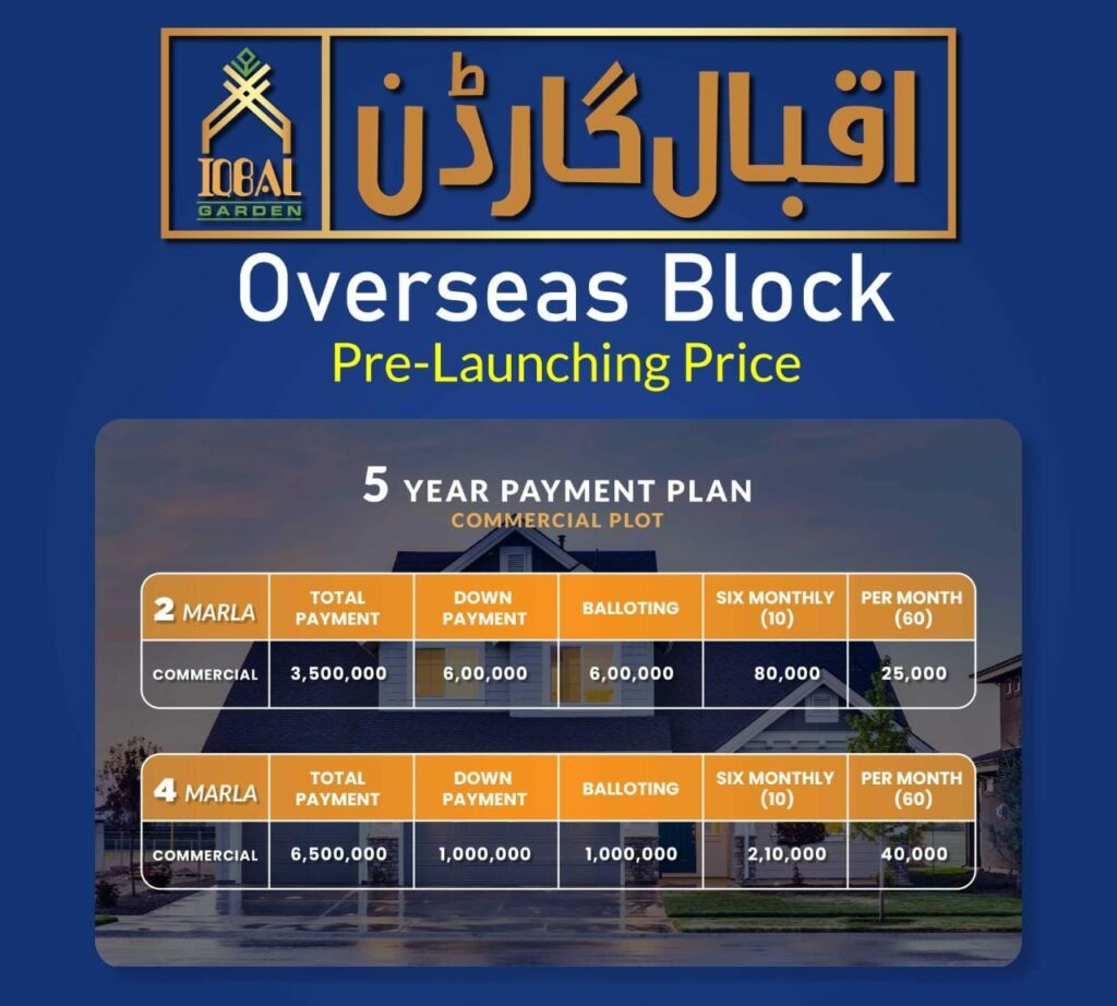 Commercial Payment plan Iqbal Garden Housing Society Lahore 