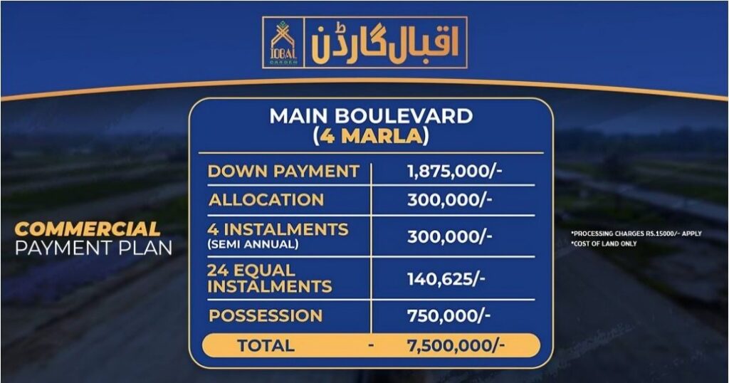 Commercial Payment plan Iqbal Garden Society Lahore  (1)