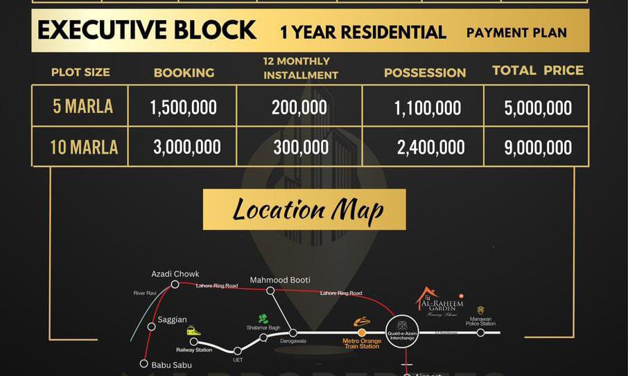 Al Raheem Garden Payment plan 