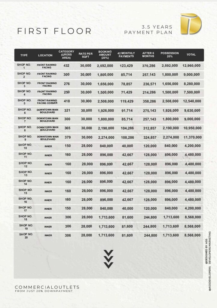 Downtown tower 1st floor payment plan