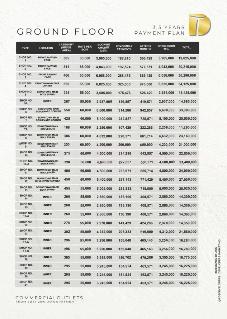 Downtown tower ground floor payment plan