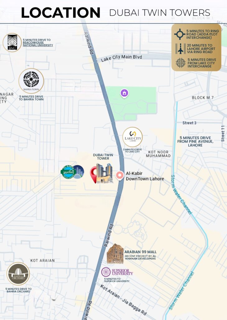 Location of Dubai Twin Tower Lahore Location of Dubai Twin Tower Lahore